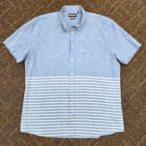 Barbour Shirt Men's 3XL Oxford Striped Linen Blend Casual Short Sleeve Button Up